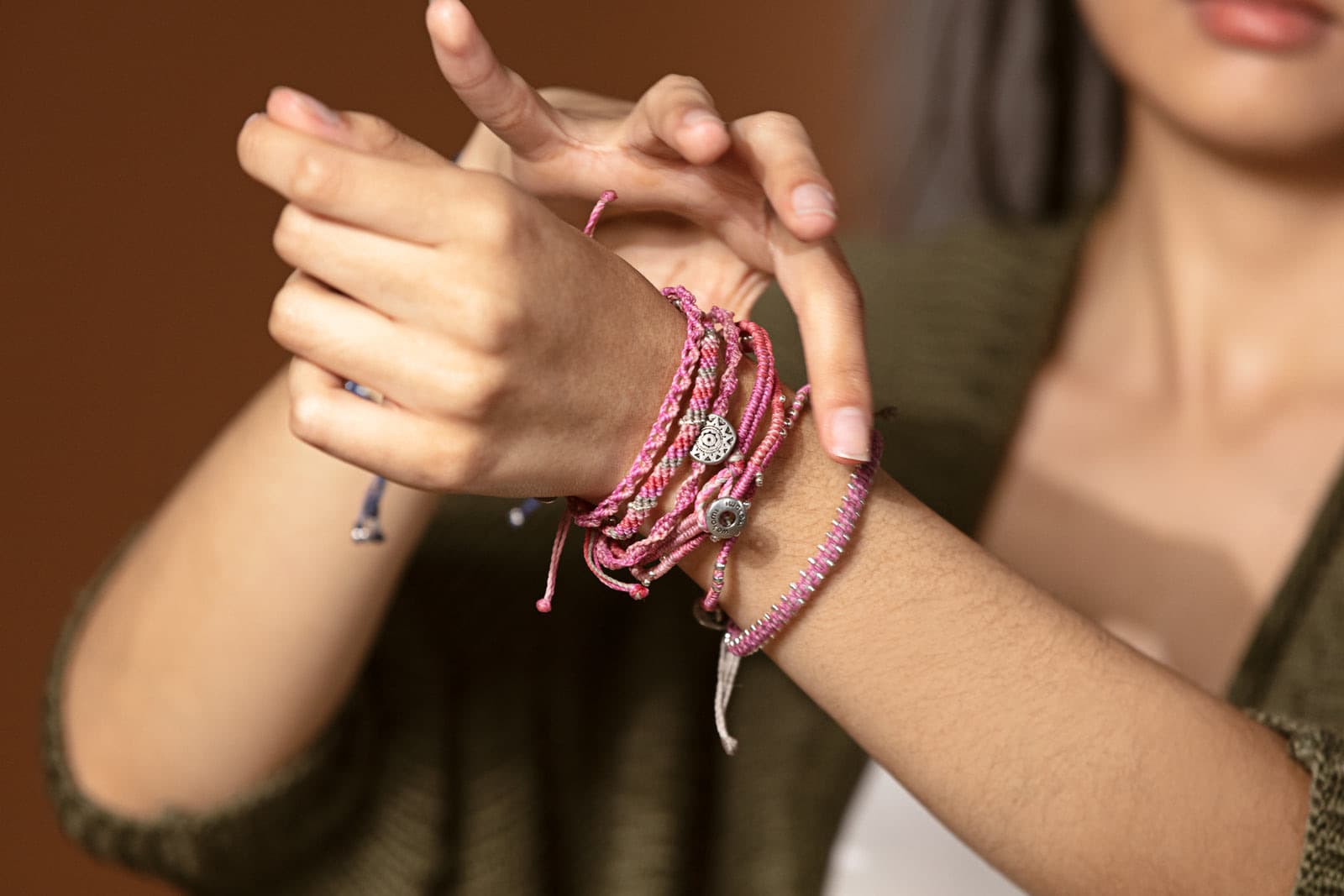 Handmade Wakami bracelets on a wrist